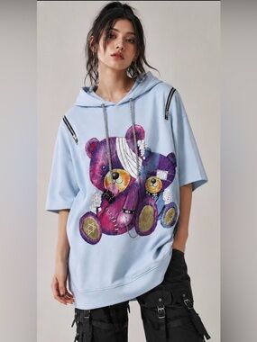 Psycho Nation Teddy Bear Unisex Graphic Hoodie Sweatshirt sz 44 RARE FIND